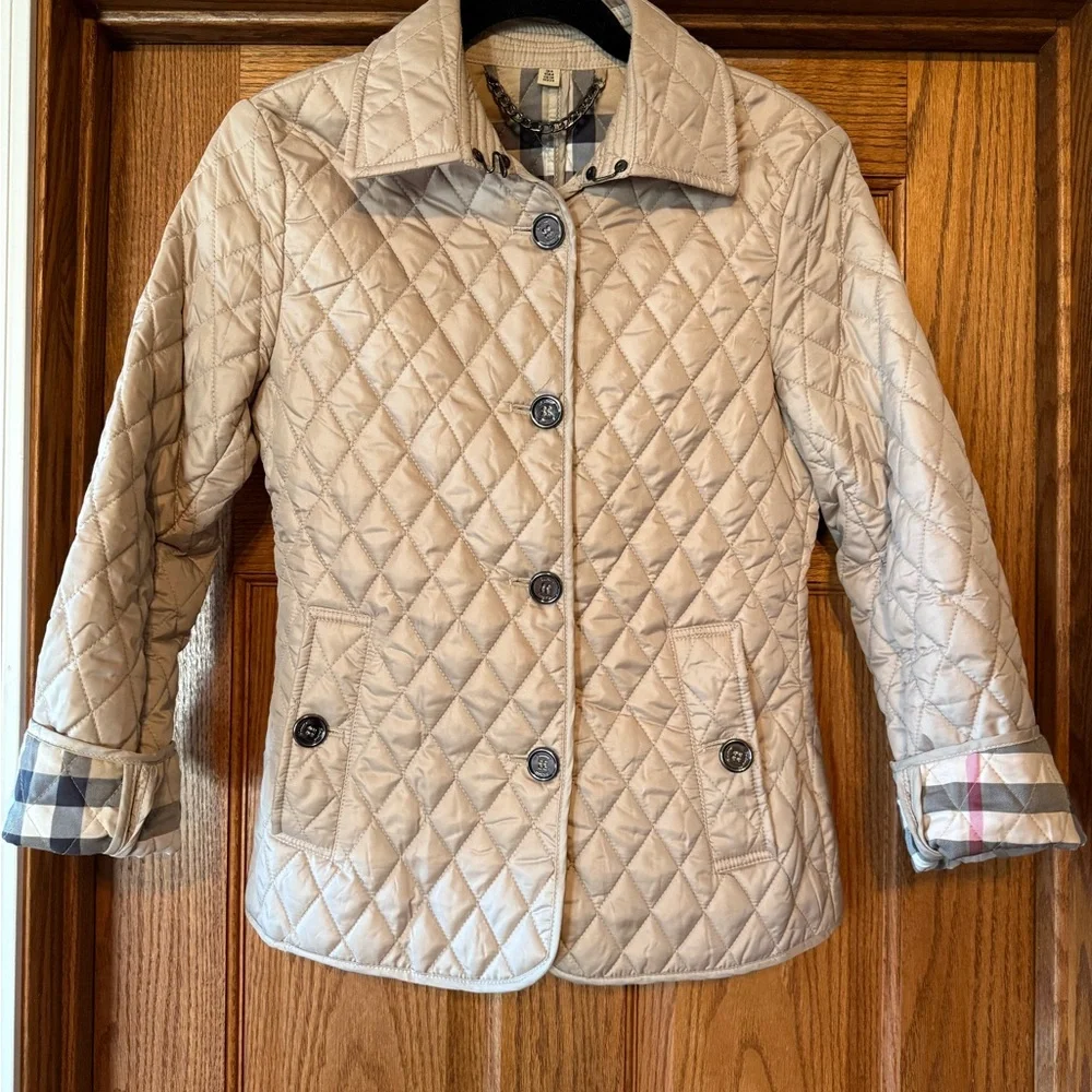 Burberry London Beige Quilted Jacket – Nova Check Lining – US 4 - Picture 1 of 6